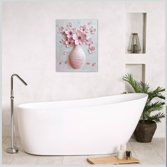 Pink Floral Wall Art | Pink Cherry Blossom Flower Canvas Paintings 12x18” - Picture 3 of 6